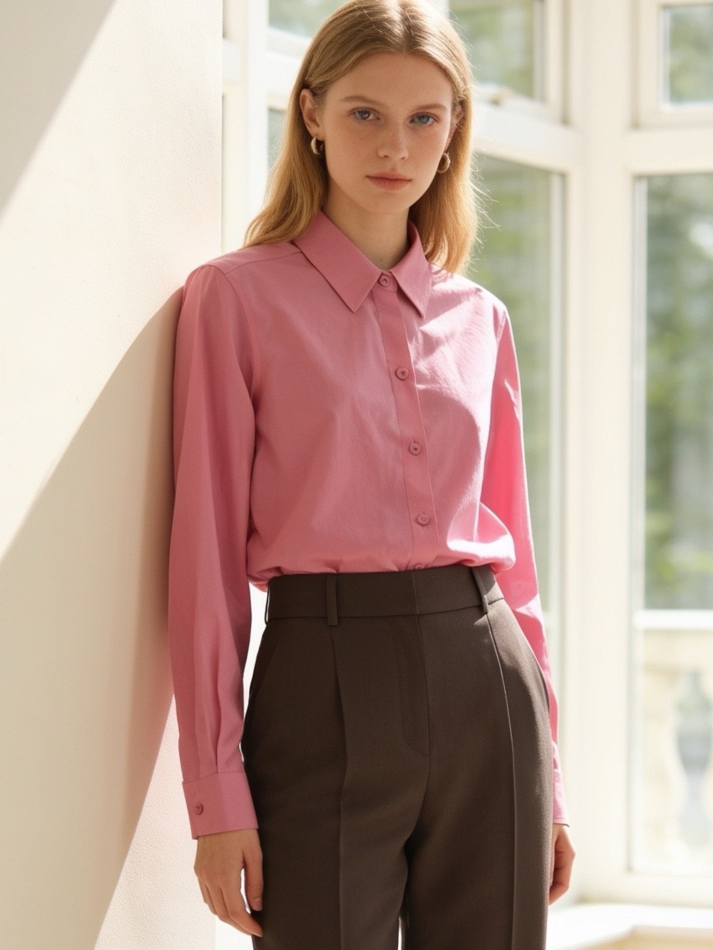 Foxcroft NYC Heritage Non-Iron Pink Button Down Shirt 100% Cotton Size 10